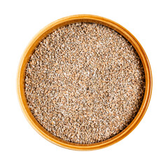 crushed rye groats in round ceramic bowl cutout