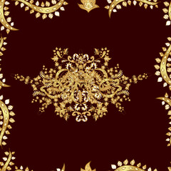 Seamless pattern with interesting doodles on colorfil background. Vector illustration.