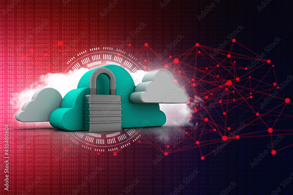Poster 3d rendering cloud computing, security