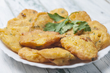 Closeup shot of cod fritters recipe typical dish in Andalusia, Spain