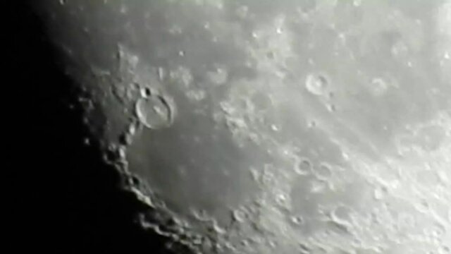 Superzoom Moon Shaky Camera Closeup Moving Around Perimeter Of Moon