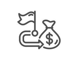 Financial goal line icon. Money cashback sign. Investment budget symbol. Quality design element. Linear style financial goal icon. Editable stroke. Vector