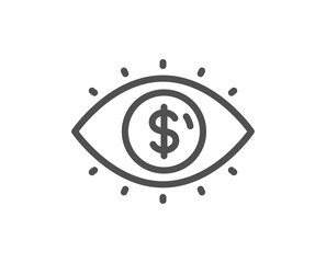 Business vision accounting line icon. Financial eye sign. Money investment symbol. Quality design element. Linear style business vision icon. Editable stroke. Vector