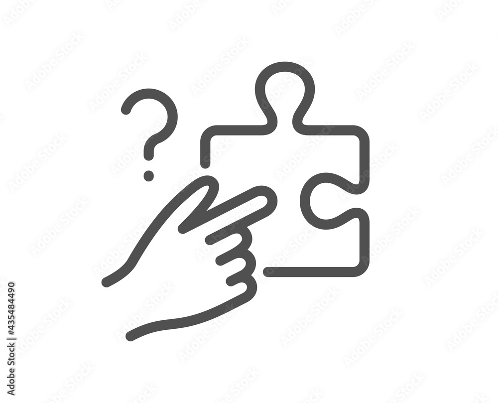 Poster search puzzle line icon. jigsaw piece with question sign. find solution symbol. quality design eleme