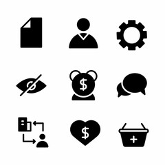 finance icon set with glyph style for presentation, poster, and social media
