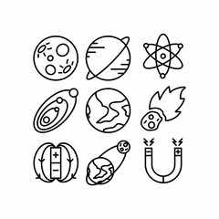 solar system icon set with outline style for presentation, poster, banner, and social media