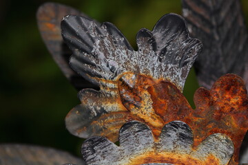 close up of metal leaves