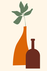 Plant in vase pattern background, Boho minimalist vase illustration for  design nursery wall decor, t shirt print, shop flyer, contemporary poster etc.