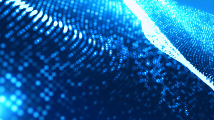 Fototapeta premium Dot blue wave light screen gradient texture background. Abstract ai technology big data digital background. 3d rendering.