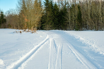 tourist trail in winter snow