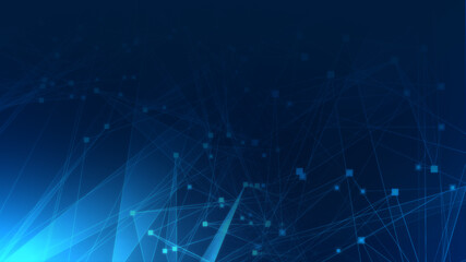 Abstract blue polygon tech network with connect technology background. Abstract dots and lines texture background. 3d rendering.