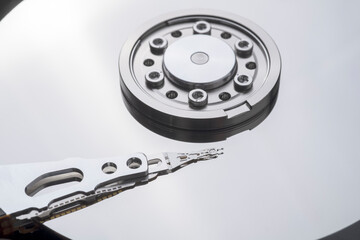 Closeup of a computer hard disk interior parts