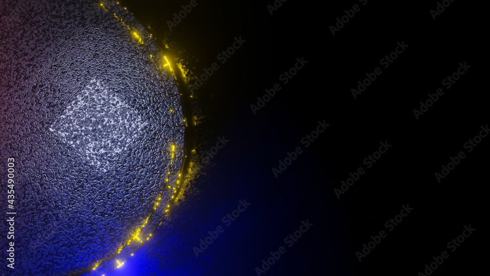 Poster round blank textured circular surface on a black background with a red-blue glow around. abstract th