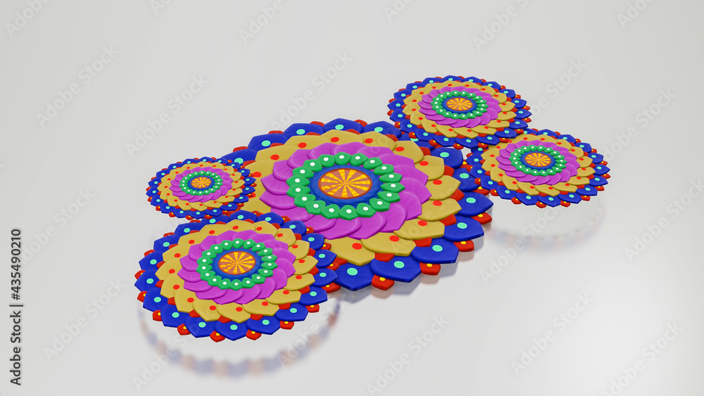 Poster multicolored pattern mandala on a white background. abstract three-dimensional composition. 3d rende