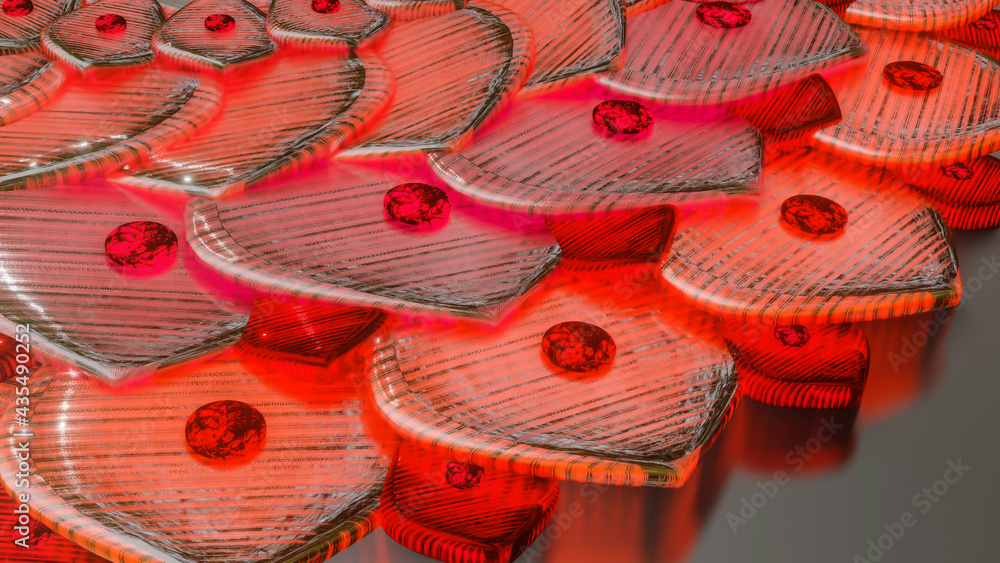 Aufkleber metallic mandala pattern with red glow. abstract three-dimensional composition. 3d render illustrati