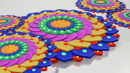 multicolored pattern mandala on a white background. abstract three-dimensional composition. 3d render illustration