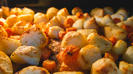 roasted potatoes and carrots in oven 