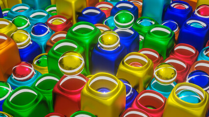 abstract background from rows of three-dimensional spheres and stylized jugs for them. 3d render illustration