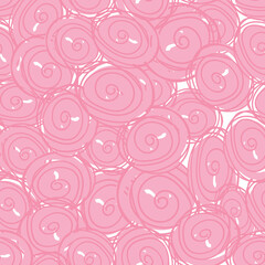 Seamless pattern with child doodle roses. Pattern with pink swirls on a rose and white backdrops. Can be used for textile prints, cards, wrapping paper. Vector illustration, eps 10.