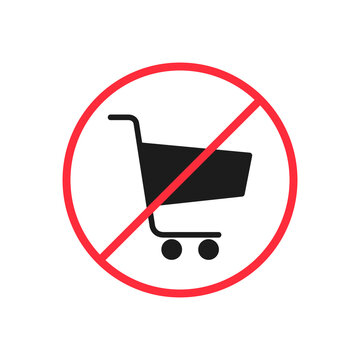 No shopping cart sign, vector isolated icon flat illustration