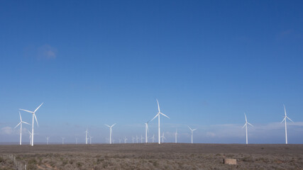 Wind farm with wind turbines on the west coast of South Africa, close to Lutzville