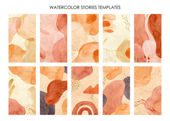 Abstract social media templates set. Watercolor stories backgrounds in trendy earthy color pallet. Modern boho style. © NatNat
