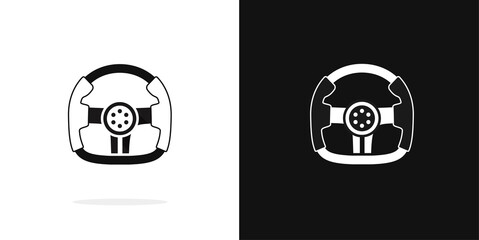 Race steering wheel black and white icon vector shape silhouette logo element isolated on dark and light background clipart