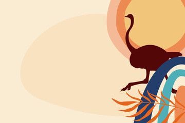 African ostrich pattern background. Ostrich bird silhouette for design travel agency poster, birthday oarty invitation, greeting card, souvenir shop poster etc.