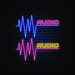 Sound wave neon signs vector. Design template neon sign