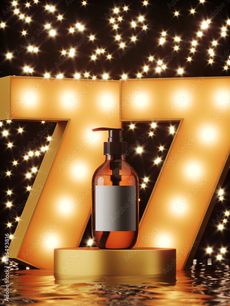 Poster abstract background for online and shopping concept. light box 7.7 alphabet letters and podium on li