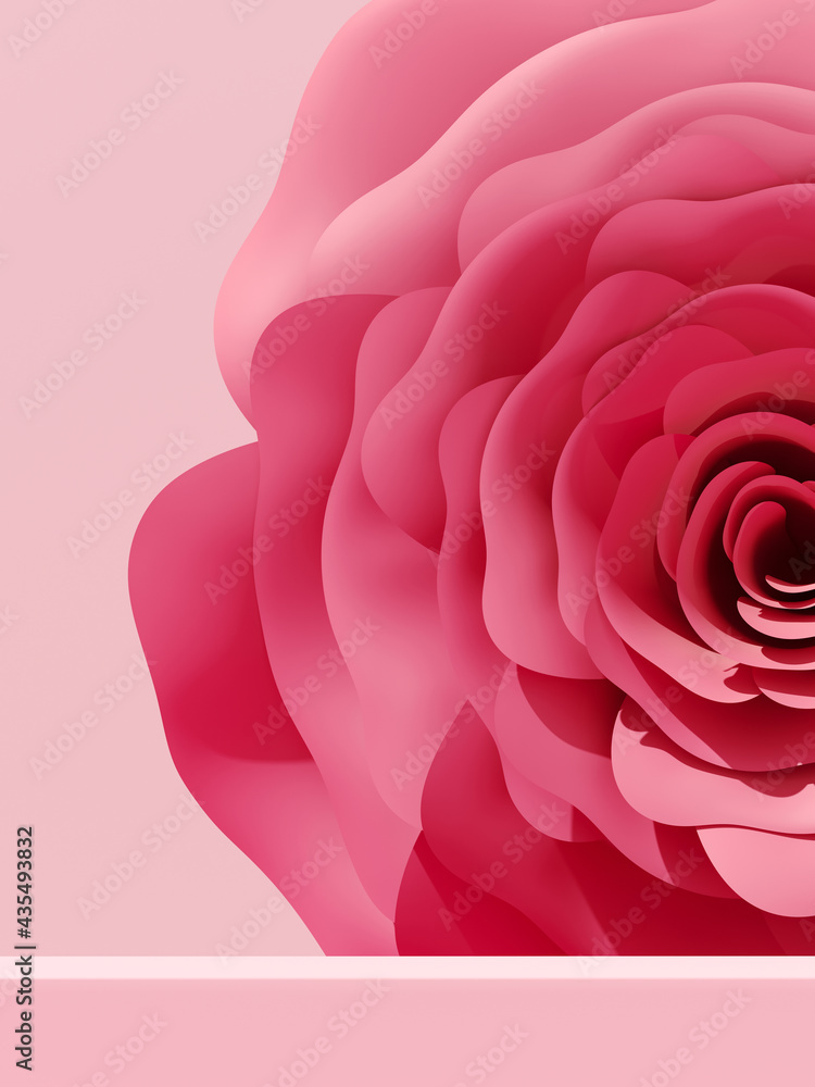 Aufkleber summer mockup background for product presentation. paper flower and podium on pink background. 3d re