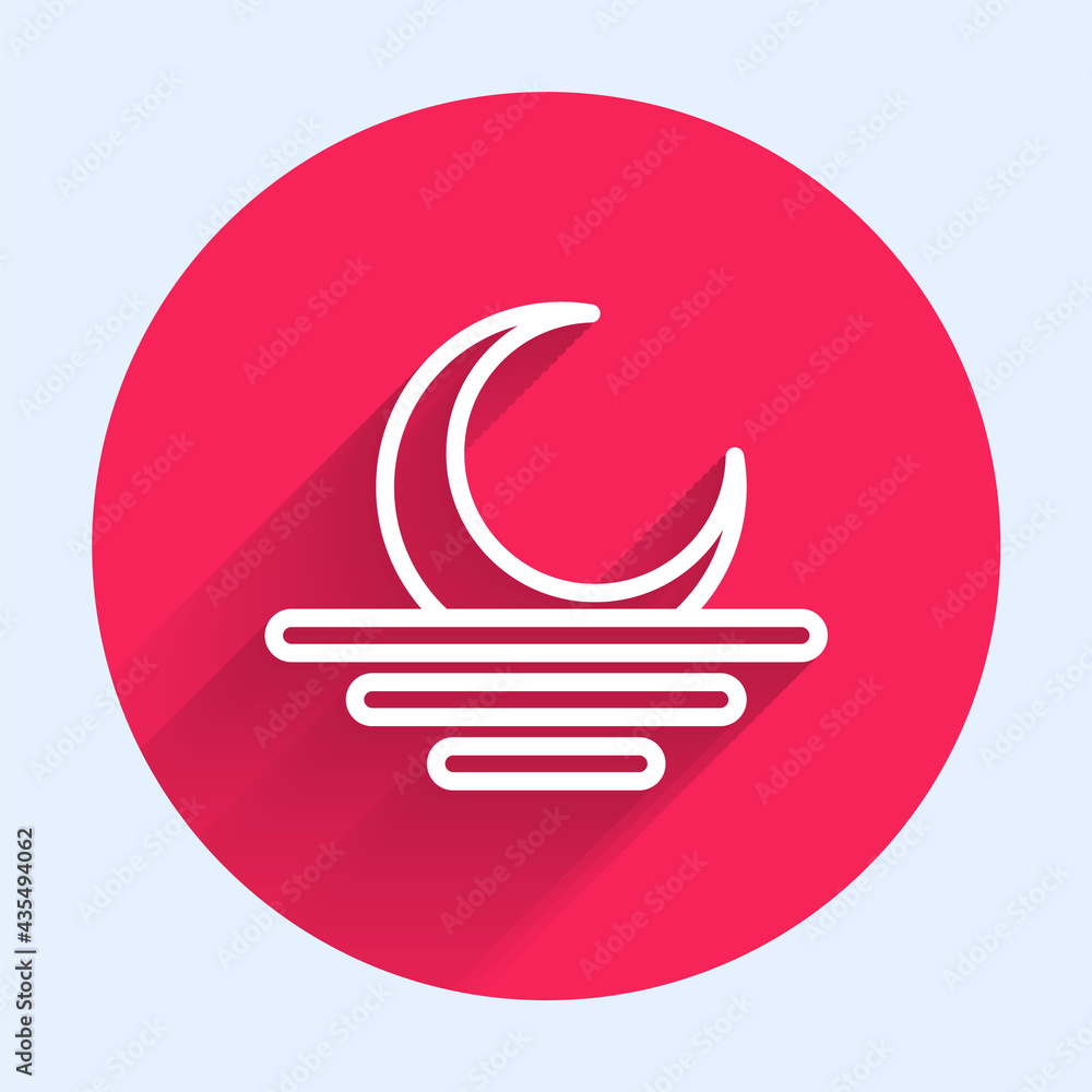 Poster white line sunset icon isolated with long shadow. red circle button. vector