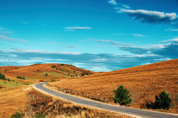 Empty road through beautiful Zlatibor region landscape