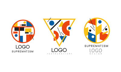 Suprematism Logo Design Seet, Abstract Identity Brand Badges and Labels Vector Illustration