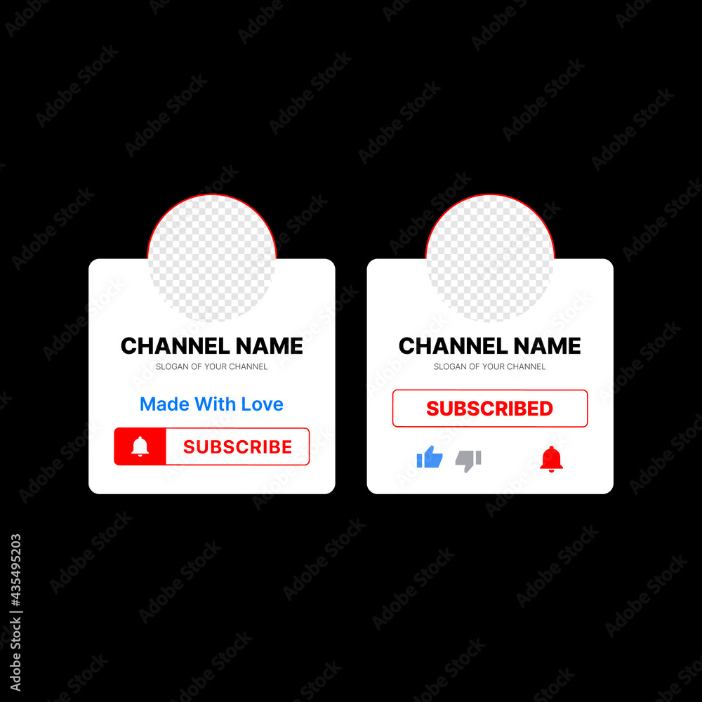 Poster template for account interface on video platform. subscribe button. but your content under backgroun
