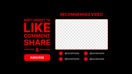 Set of Elements for Video Service. Subscribe Button. Social Media Nickname. Like, Comment, Share. Recommended Video. Template with Transparent Background. Vector illustration