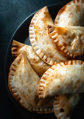 Healthy and homemade patties. Spanish empanadillas. Food photography. Spanish tapas