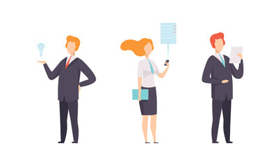 Business People Set, Office Workers Characters Wearing Formal Clothes Working in Office Flat Vector Illustration