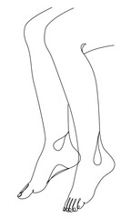 Silhouettes of human legs, foot in modern one line style. Continuous line drawing, aesthetic outline for home decor, posters, wall art, stickers, logo. Vector illustration.