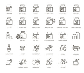 Vegan milk and Alternative sugar. vegetable milk simple thin line icon set vector illustration