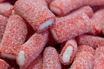 Colorful sweet jelly and candies with sugar. Macro.