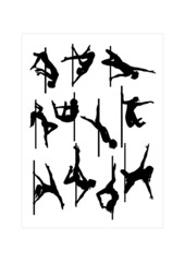 Pole dance silhouette vector, dancer woman.