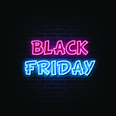 Black friday neon signs vector. Design template neon sign