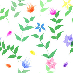 Vector seamless pattern with flowers, colorful botanical illustration, floral elements, repeatable background. Artistic backdrop