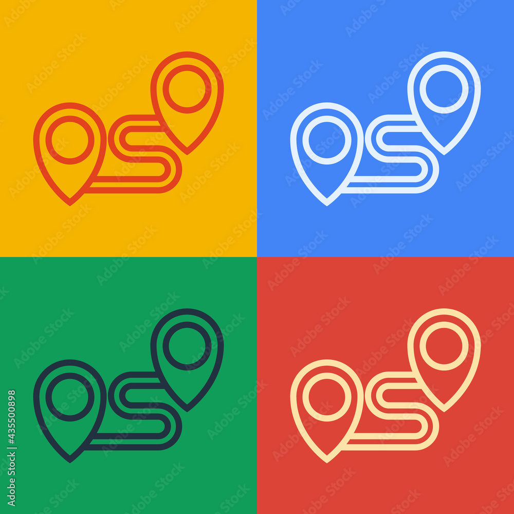 Aufkleber pop art line route location icon isolated on color background. map pointer sign. concept of path or 