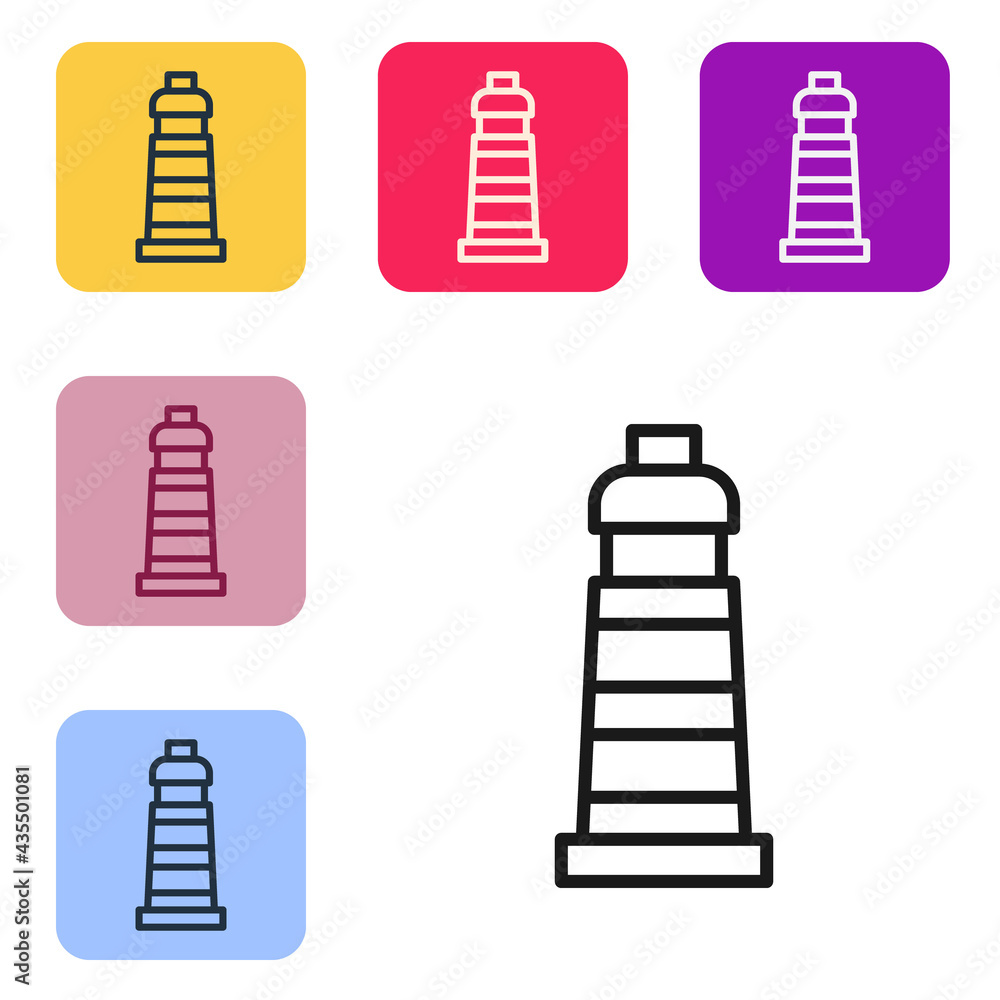 Aufkleber black line lighthouse icon isolated on white background. set icons in color square buttons. vector
