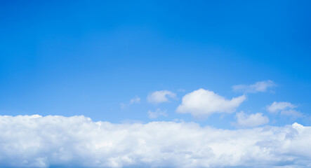 Blue sky with clouds, Panoramic cloud scape in sunny day with clear sky.  Horizontal Natural for Spring or Summer background, Beautiful nature 