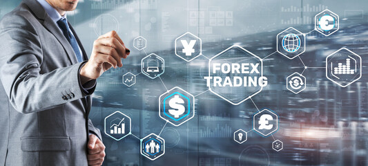 Inscription Forex Trading on Virtual Screen. Business Stock market concept
