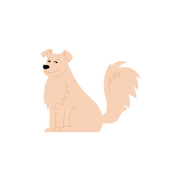 White fur smiling cute dog cartoon character, flat vector illustration isolated.