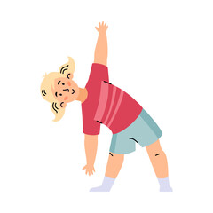 Little girl doing morning exercises, cartoon vector illustration isolated.